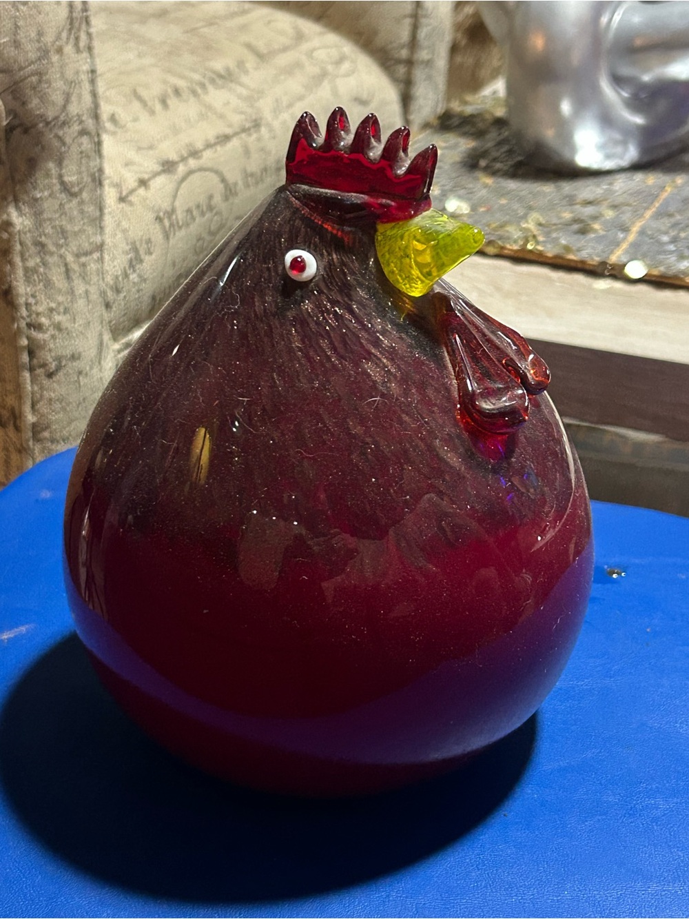 Murano Handblown Glass rooster Figurine - Red with Yellow Beak